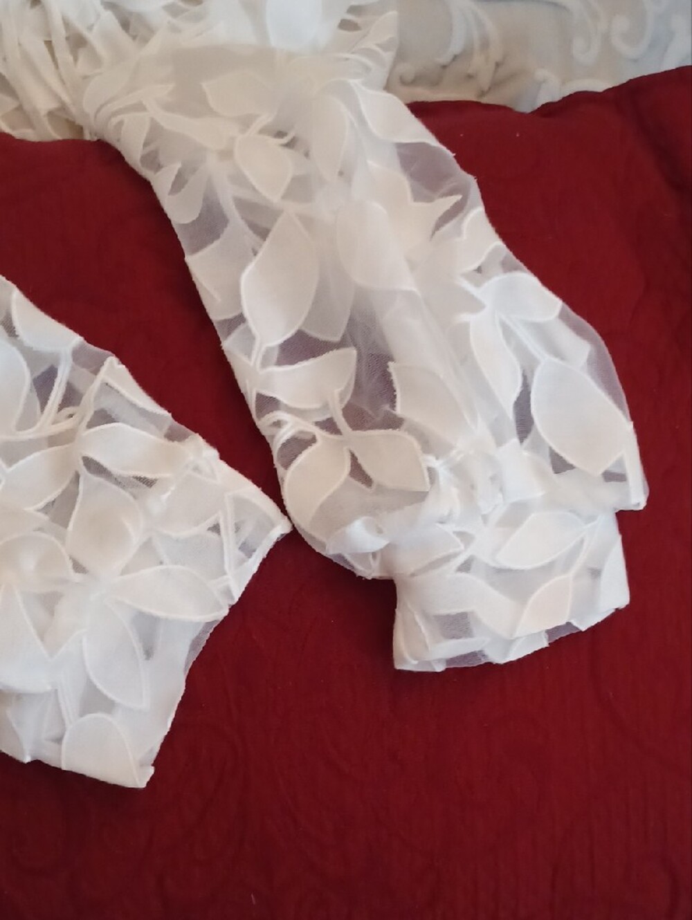 White Leaf Burnout Tie-Front Sheer Blouse - Picture 7 of 8